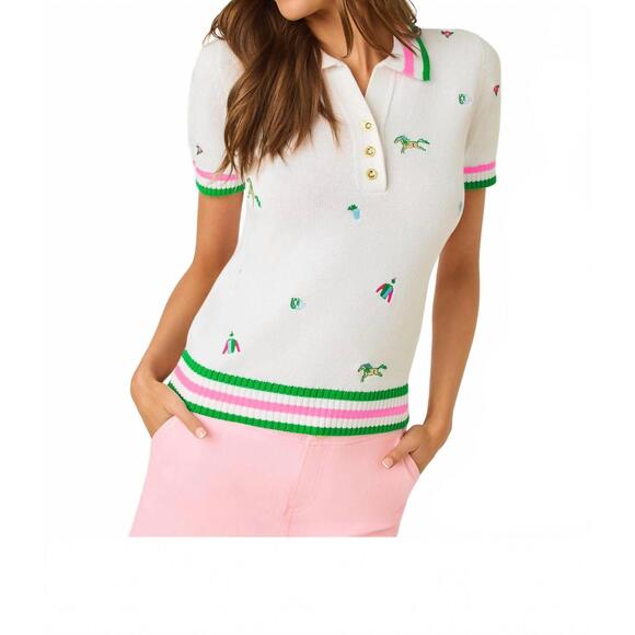LILLY PULITZER Tops - NEW LILLY PULITZER suzette embroidered sweater in resort white derby ditsy embro